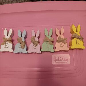 set of 6 wood bunnies Spells easter